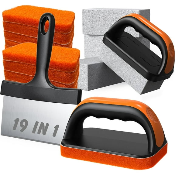 19 in 1 Griddle Cleaning Kit for Blackstone Accessories, Flat Top Grill Cleaning Kit w/Griddle Scraper, 4 Grill Stone, Griddle Brush Easy to Remove Stain - 5060