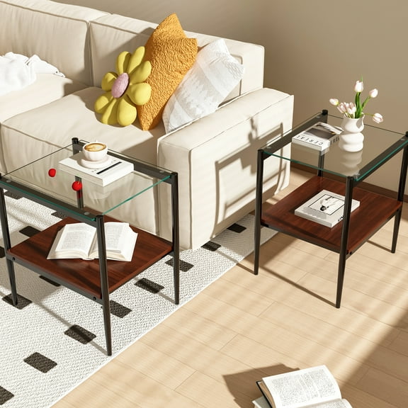 19.1"l X 15.16"w End Table, Tempered Glass & , Home Furnishing Piece 20.83"h Living Area