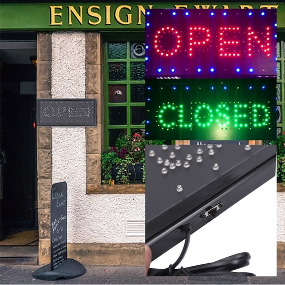 19*10*1.18in Rectangular Black Neon Open Closed Sign Neon Light Led 2in1 Open Closed Sign Ad Sign Outdoor