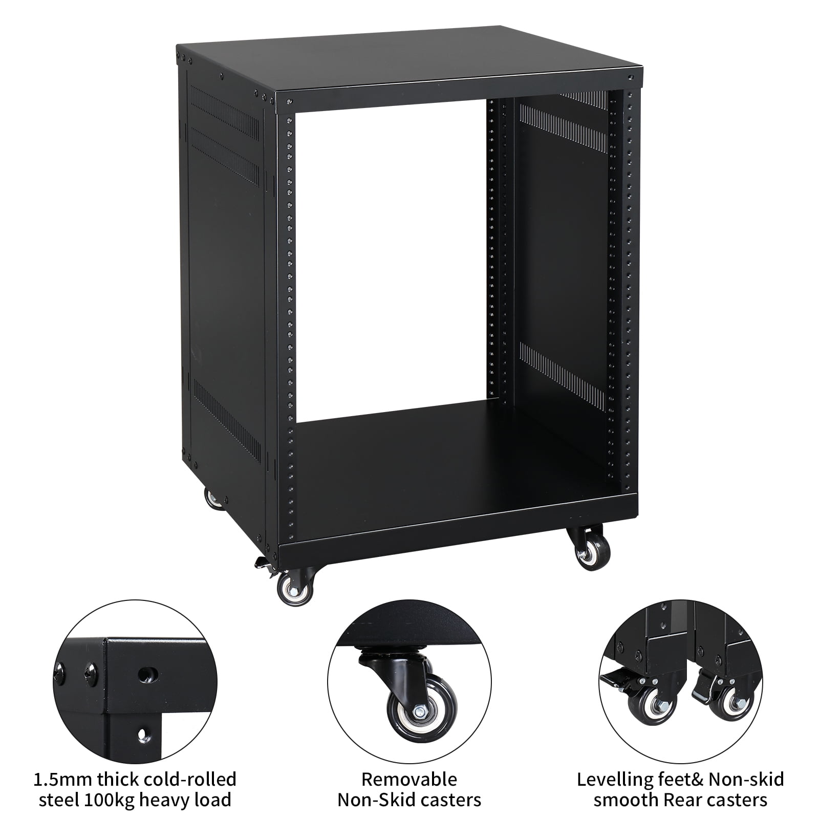 19" 12U Component Rack Cabinet DJ Equipment Cabinet for o Video Musical & IT Equipment Mounting Black