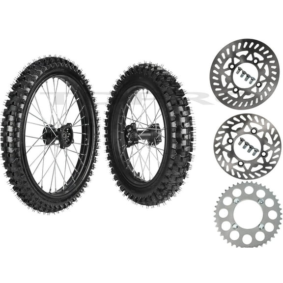 19"/16" Wheel Complete Upgrade Set 70/100-19 & 90/100-16 Dirt Bike Tire Wheels - Front and Rear Tires, Rims, Inner Tubes &420 43T Sprocket Rotors for Dirt Pit Bike Offroad Apollo 150cc 200cc