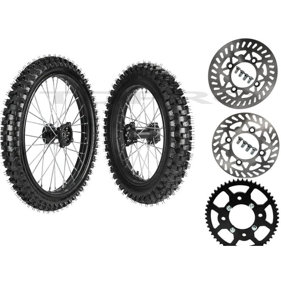 19" 16" Wheel Front 70/100-19+ Rear 90/100-16 Tire and Rim Combo Inner Tube with 15mm Axles & Sprocket & Disc Rotor for Pit Trail Dirt Bike Suitable for XR CRF TTR Taotao Apollo SSR Parts