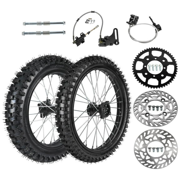 19" 16" Wheel Front 70/100-19+ Rear 90/100-16 Tire and Rim Combo Inner Tube with 15mm Axles & Sprocket & Disc Rotor for Pit Trail Dirt Bike Suitable for XR CRF TTR Taotao Apollo SSR Parts