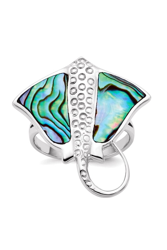 19.1mm 925 Sterling Silver Rhodium Plated Polished Abalone Stingray Ring Size 6 Ring for Women