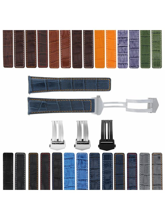 22mm LEATHER WATCH BAND STRAP CLASP, Blue with Orange Stitching, Compatible With ORIS ARTIX SPORT CHRONO