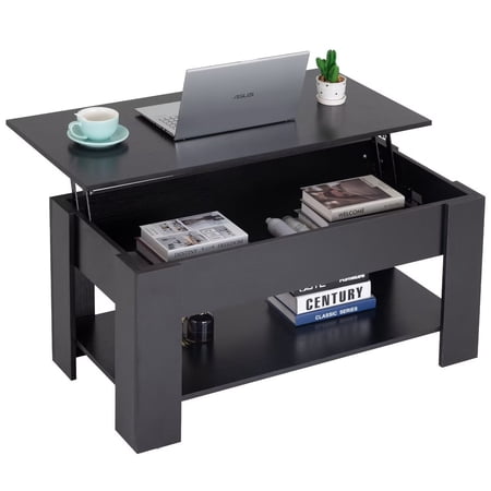 YRLLENSDAN 16-22 Inch Lift Top Rectangle Coffee Tables, Adjustable Modern Wooden Coffee Tables, Hidden Compartments Coffee Tables with Storage, for Living Room, Office, Reception Room, Bedroom, Black