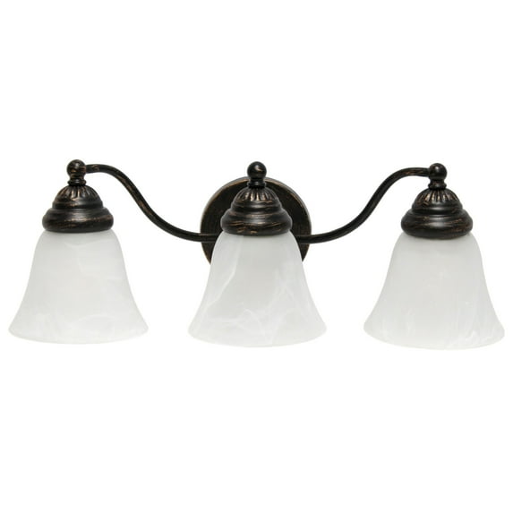 19.25" Classic 3 Light Winding Metal And Frosted Marble White Bell Shape Glass Shades Decorative Wall Mounted Vanity