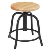 19" - 25" Height Adjustable Swivel Stool, Wooden Seat and Black Frame