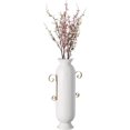 19.25 in Tall Decorative White Metal Floor Vase with 2 Gold Handles