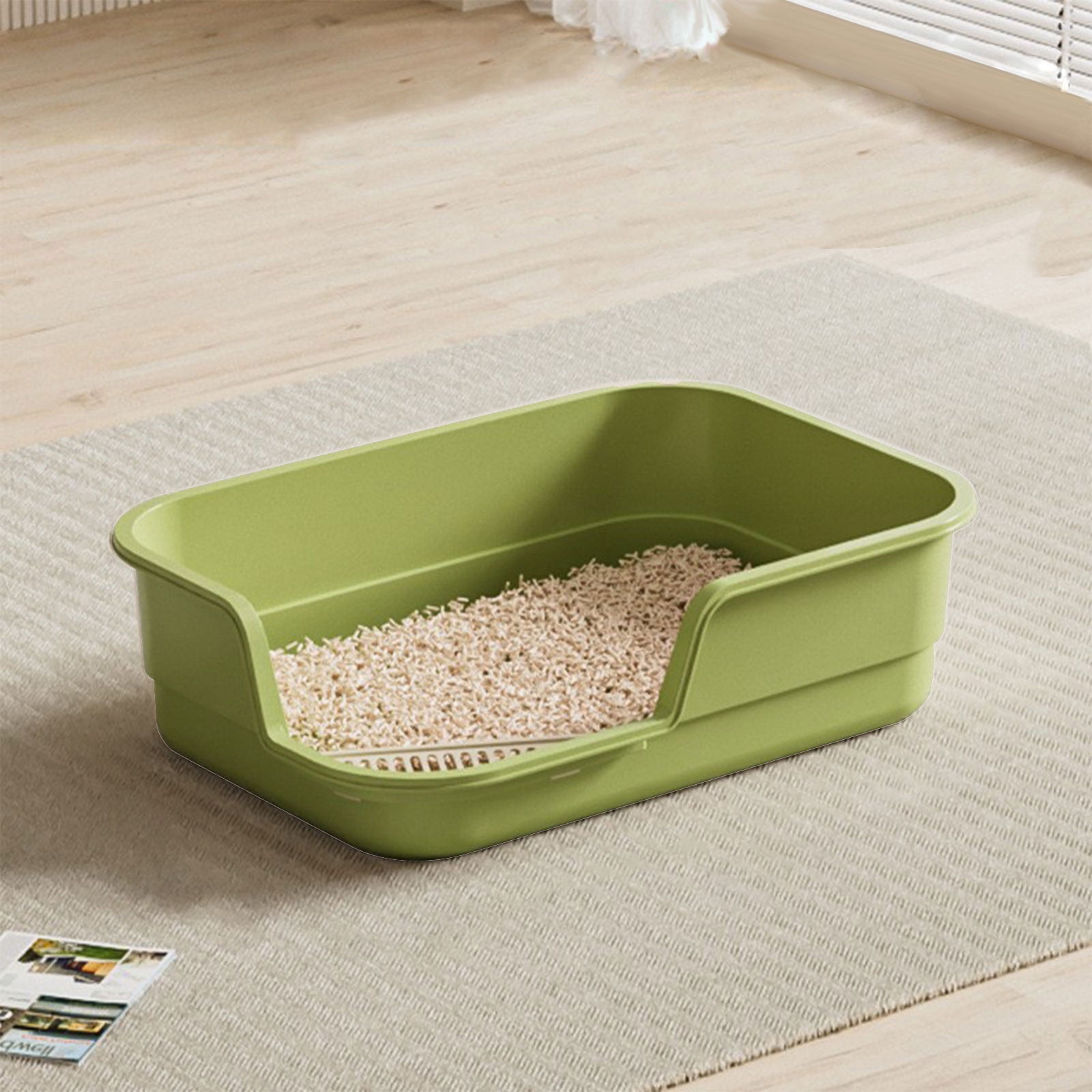 19.29In Semi Enclosed Cat Litter Box with Extra Large High Sides, Low Entry Senior Litter Pen for Geriatric Cats, Durable Easy Clean Extra Large Cat Litter for Indoor Pet Potty (Green)