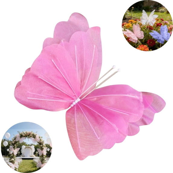 19.3 Inch Large 3D Mesh Butterfly Decoration, Artificial Flower Butterfly Ornament for Wedding Garden Outdoor Photography, Festive Party Home Wall Decor (Hot Pink)
