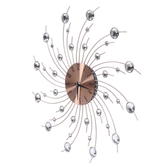 19.3 Inch Wrought Iron Wall Clock Rose Gold Decorative Starburst Sunburst Quartz Silent Non Ticking Home Decor Accent Clocks 19.3 In / 49 cm