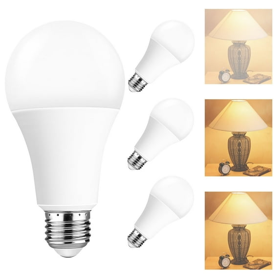 19 3 Way LED Light Bulbs, Warm White 2700K, 30/70/100W Equiv. (6/10/15W), 500/1200/1600LM, E26 Base LED Bulbs for Table Lamps, Desk Lamps, Floor Lamps 4 Pack