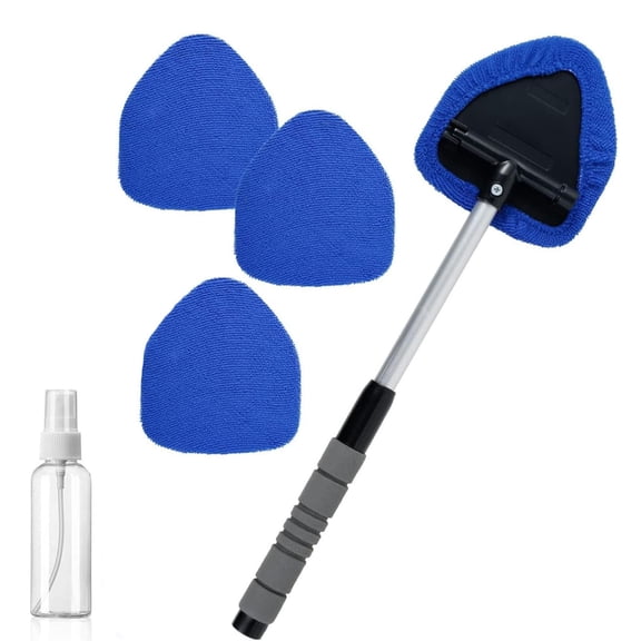 19.3” Windshield Cleaner Tool, Car and Home Window Cleaner with 3 pcs Washable Pads and 1 pcs Spray Bottles