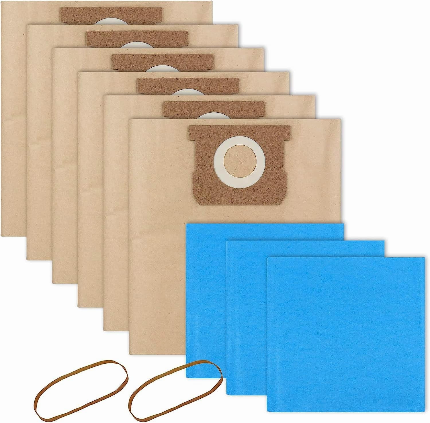 19-3100 Disposable Filter Bag Compatible with Stanley 5 to 6 Gallon Wet Dry Vacuum 6 Packs Disposable Filter Bag & 3 Reusable Bag & 2 Cowhide Loops