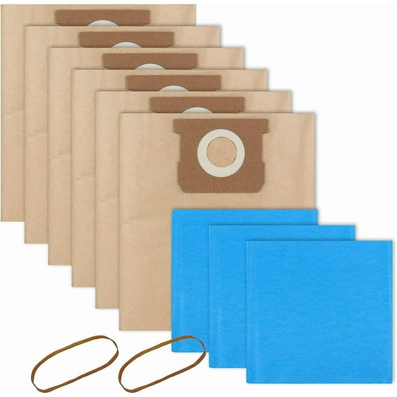 19-3100 Disposable Filter Bag Compatible with Stanley 5 to 6 Gallon Wet Dry Vacuum 6 Packs Disposable Filter Bag & 3 Reusable Bag & 2 Cowhide Loops