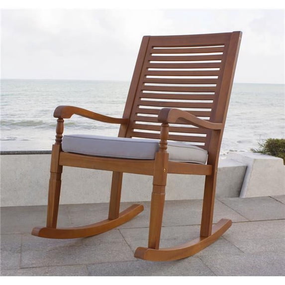 19.35 in. Nantucket Rocking Chair with Cushion, Natural Color, Stain & Grey