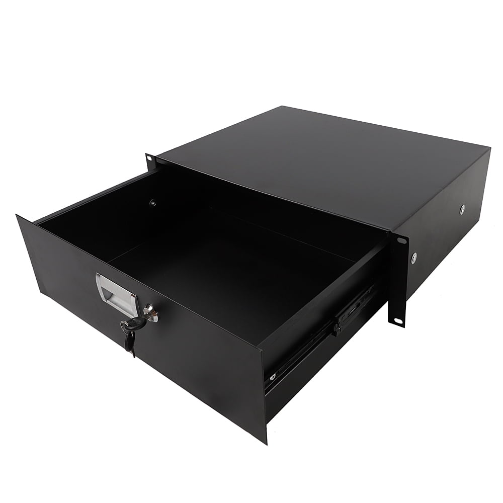 19" 3U Steel Plate DJ Drawer Equipment Cabinet with Keys Black