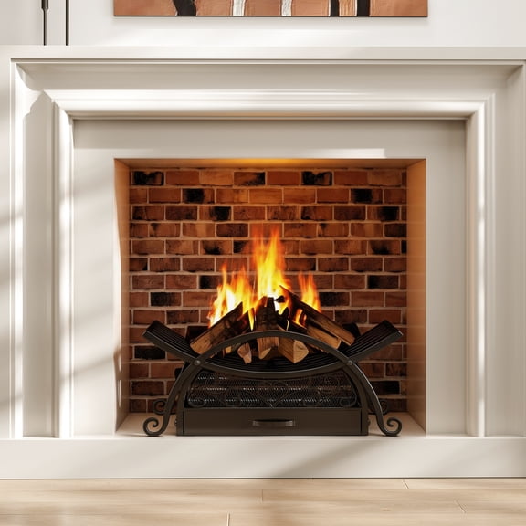 19.4 Inch Fireplace Grate with Ash Tray Pan, Fireplace Log Holder for Indoor Fireplaces, Outdoor Fire Pits, Camping