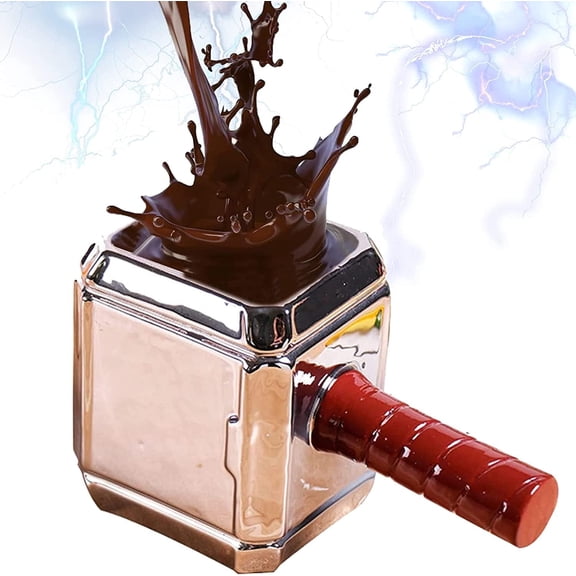 19.4oz Funny Shaped Coffee Mug, Thor Hammer Mug, Personalized Hand Made Coffee Cup for Men, Ideal for Office Decorations and Collectibles (Silver)