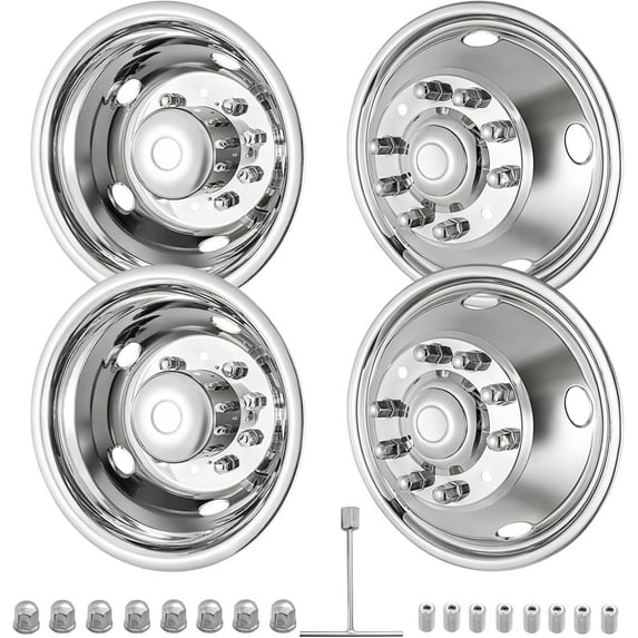 19.5" 10 Lug Wheel Simulators Stainless Steel Bolt Kit Hubcap Kit Fit for 2005-2021 Ford F450/F550,Ford Raptor 2WD Trunk Dually Wheel Cover Set (19.5Inch)