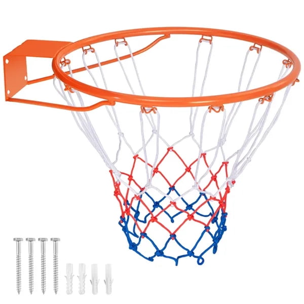 19.5"×16"×3" 15 Inch Basketball Rim Replacement, Heavy Duty Metal Hoop with All Weather Net & Mounting Hardware for Indoor Outdoor