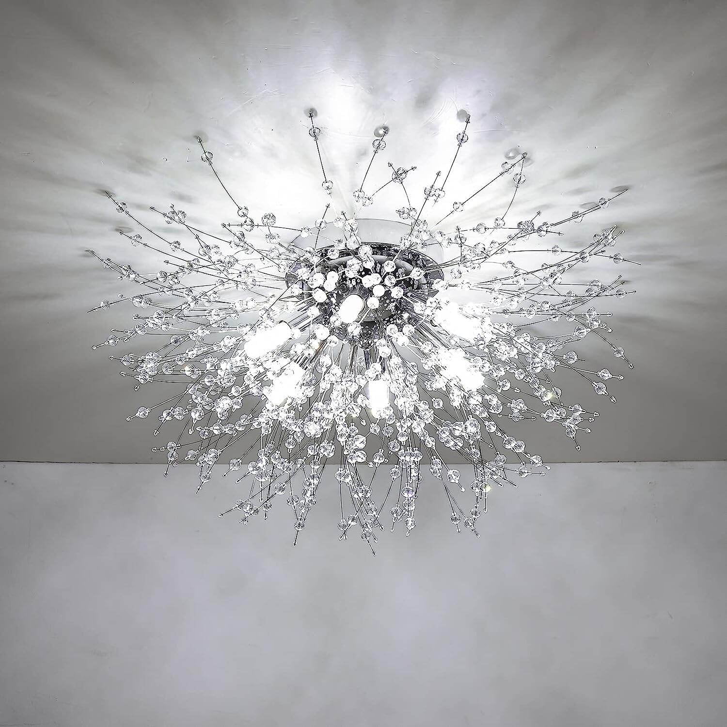 19.5" Crystal Flush Mount Ceiling Light - Modern Sputnik Chandelier with 6 G9 Bulbs (19.5"W x 11.8"H)