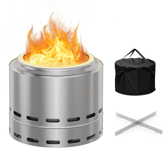 19.5" Dual-Airflow Smokeless Fire Pit – Portable Stainless Steel Wood-Burning Outdoor Fireplace for Camping, Patio, Backyard with Low Smoke & Easy Ash Cleanup