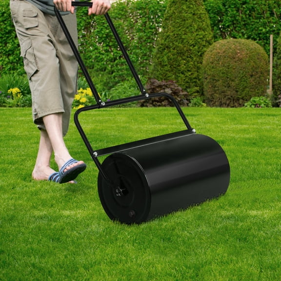 19.5 Inch Lawn Roller Iron Cylindrical Black Heavy Duty Garden Yard Grass Rolling Tool