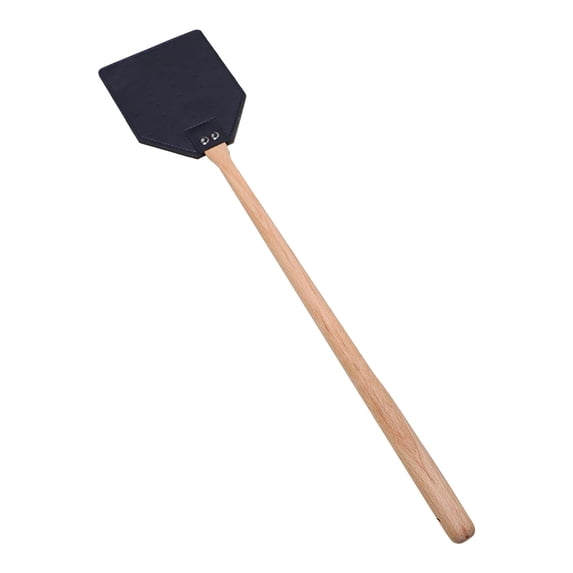 19.5 Inch Long Beech Wood Handle PU Leather Fly Swatter Heavy Duty Perforated Insect Swatter for Home Kitchen Patio and Farm Pest Control