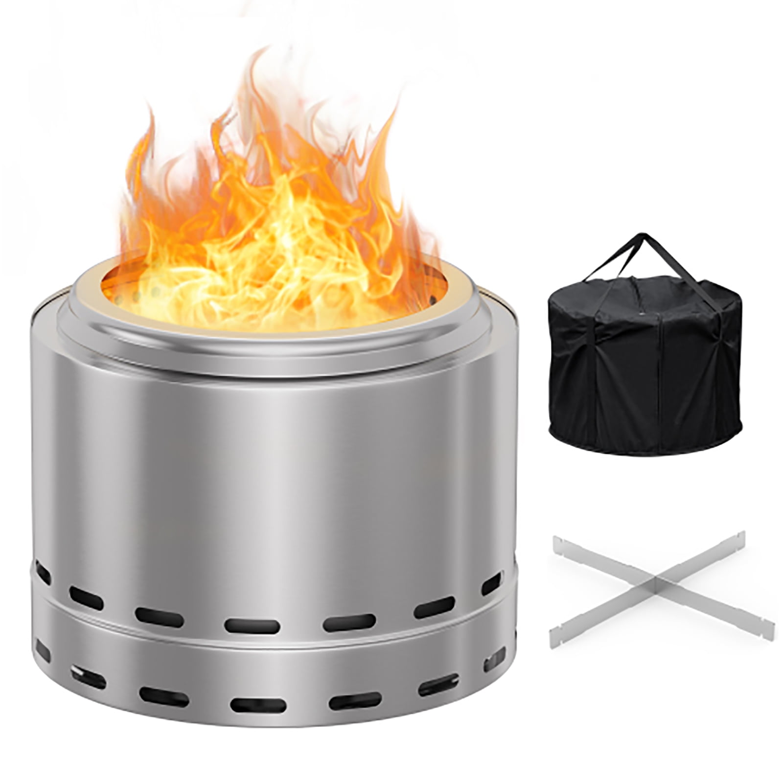 19.5" Inch Stainless Steel Outdoor Smokeless Fire Pit, Portable Outdoor Firepit with Removable Ash Pan & Stand for Patio and Outside