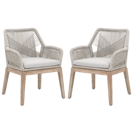 19.5 Inches Intricate Rope Weaved Arm Chair, Set of 2, Gray- Saltoro Sherpi