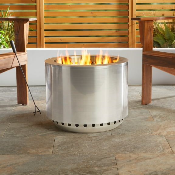Mainstays 19.5" Smokeless Stainless Steel Wood Burning Fire Pit with Lid and Protective Cover