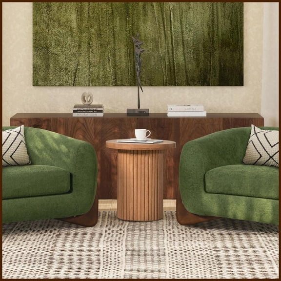 19.5" Space-Saving Fluted Pillar Coffee Table, Solid Rubberwood Round Side Table for Small Spaces & Versatile Decor
