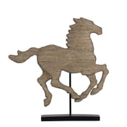 19.5" Spirited Horse Sculpture, Brown Polyresin Accent Decor with Natural Wood Finish