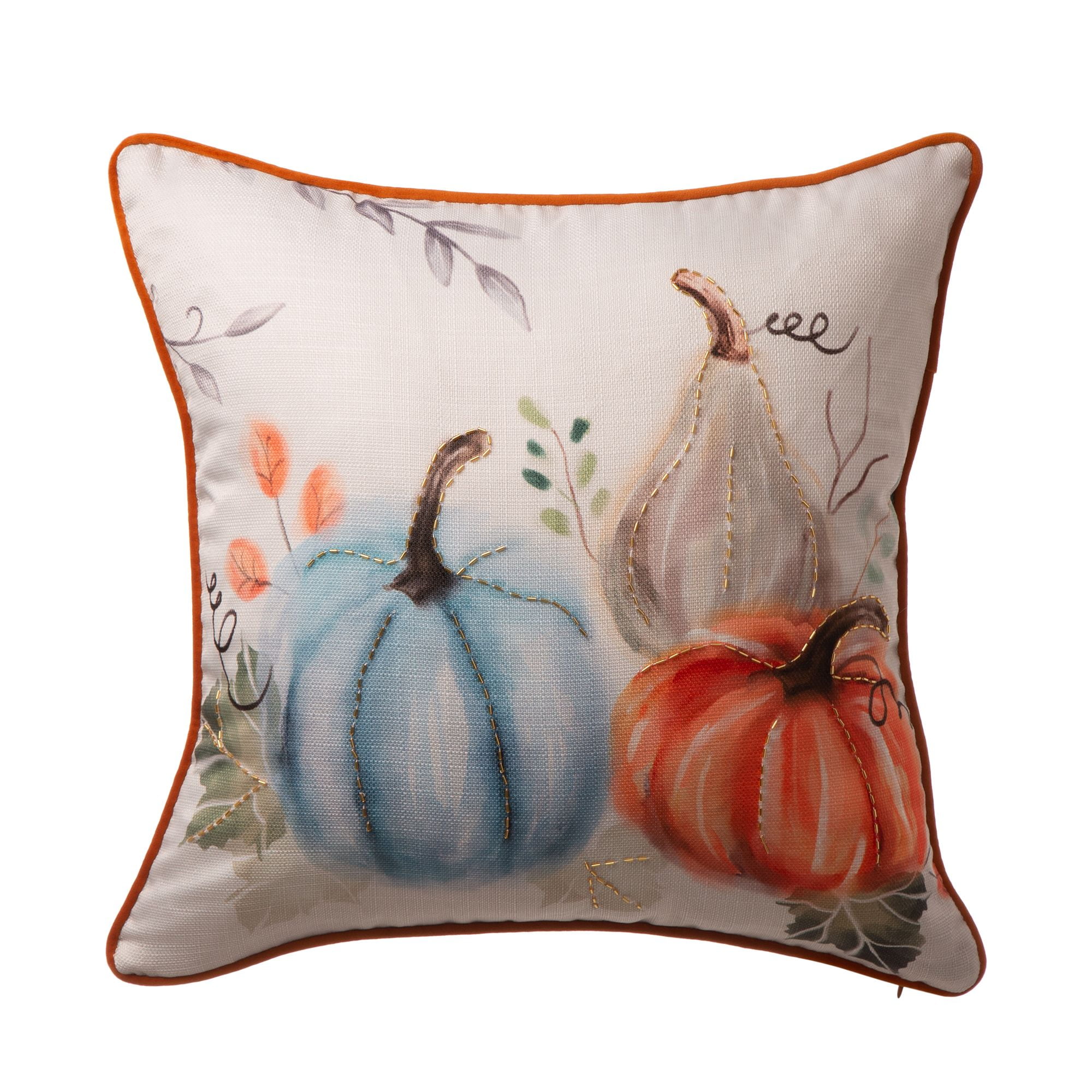 Autumn Harvest Embroidered Pumpkin Polyester Pillow Cover