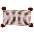 thumbnail image 1 of 19.5" White and Red Knitted Rectangular Throw Pillow with Pom Poms, 1 of 7
