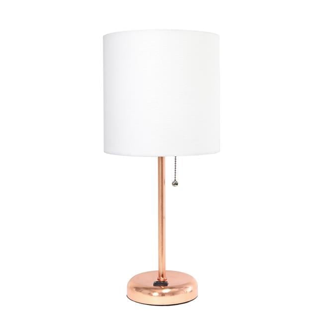 Rose Gold Metal Table Lamp with White Drum Shade