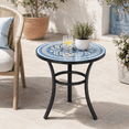 thumbnail image 1 of 19.5 inch Side Table, Round Iron Top with Tripod Legs, Indoor Outdoor Accent End Table, Blue & White Mandala Mosaic, 1 of 10