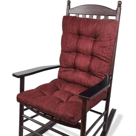 19.5 x 19.5 x 4 Inch Large Size Rocking Chair Cushion Set, Dual-Layer Patented Design Memory Foam Seat & Back Cushion with Ties for Indoor Living Room Rocker, 2 Piece Set, Red