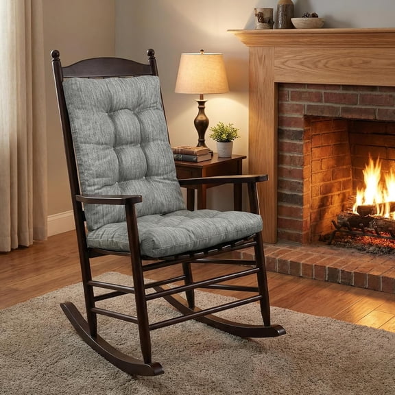 19.5 x 19.5 x 4 Inch Large Size Rocking Chair Cushion Set, Dual-Layer Patented Design Memory Foam Seat & Back Cushion with Ties for Indoor Living Room Rocker, 2 Piece Set, Grey