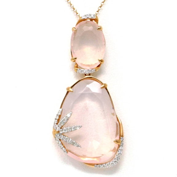 19.54 ct Double Pink Quartz and 24 brilliant cut Diamonds Pendant 14K gold