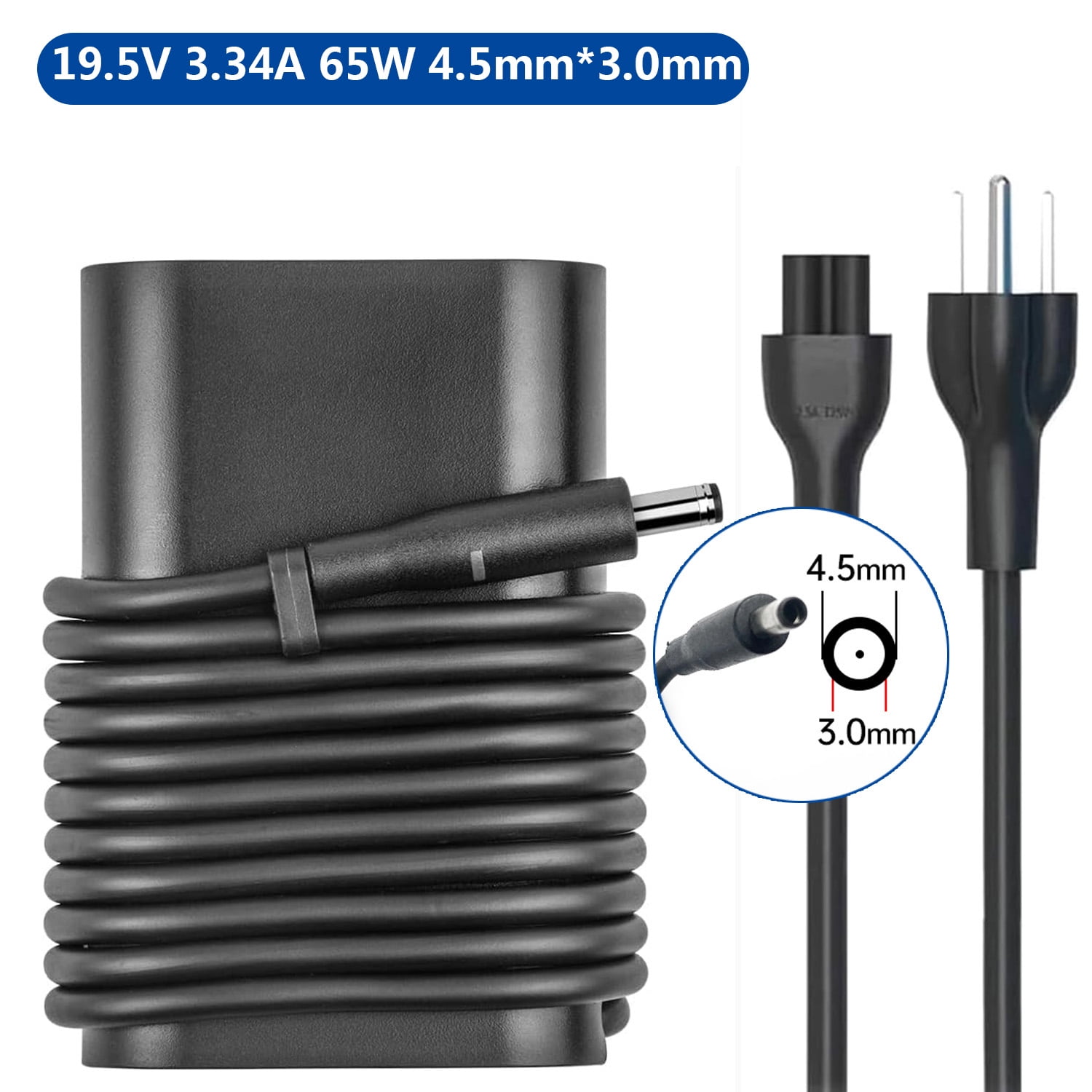 19.5V 3.34A 65W 4.5mm*3.0mm Laptop AC Adapter Charger for Dell 15 5551 RWHHR 0285K 9RN2C 6TFFF 17 5759 13 5378 15 5559 14 7437 15-5551 15 7568 15 5578 15 7579 15-7579 11 3164 11-3148 17 5767 15-3559