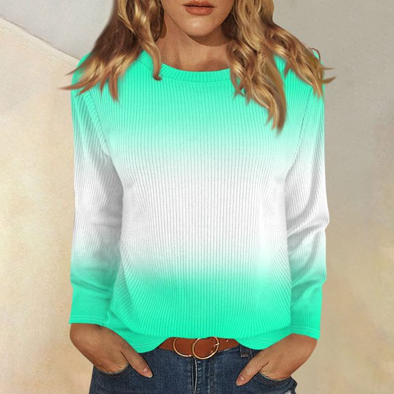 Long Sleeve Tops for Women T-Shirt Casual Print Tops T Shirt Round Neck Pullover Blouse