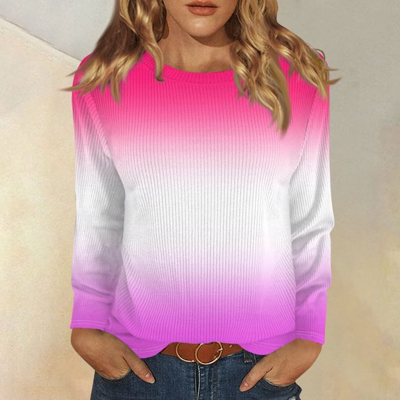 Long Sleeve Tops for Women T-Shirt Casual Print Tops T Shirt Round Neck Pullover Blouse