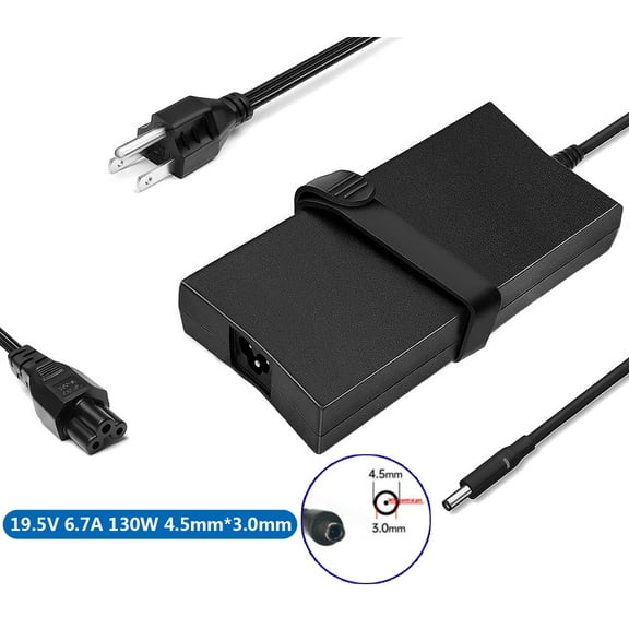 19.5V 6.7A 130W 4.5mm*3.0mm Laptop AC Adapter Charger for Dell Precision M3805 3XC41 332-1829 M5510 M3880 7CWK7 HA130PM160 M2800 15 9530 15 5520, Inspiron ADP-130EB BA 15-5565 5160 14-3452
