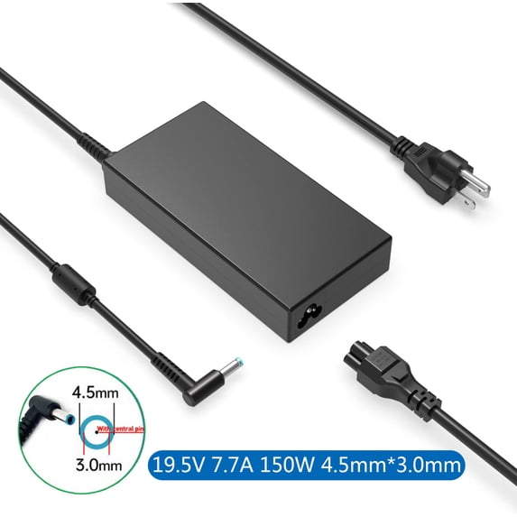 19.5V 7.7A 150W 4.5mm*3.0mm Laptop AC Adapter Charger for HP Pavilion 15-EC0007NF 17-ab292ms L15879-003 917649 15T-BC200 15-CE012n 15-cb000 Pavilion Gaming 15 15-ec0002ng Pavilion Spiel 15-dk0056wm