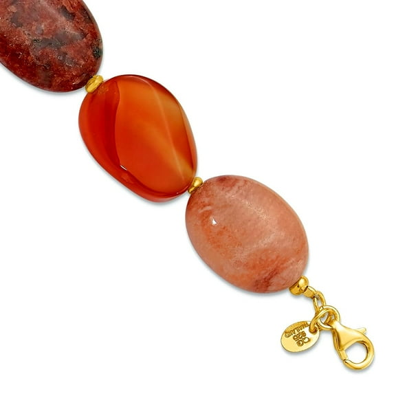 19.5mm 925 Sterling Silver Gold Plated Aventurine Carnelian Jasper 1inch Extension Bracelet 7.5 Inch Link Bracelet for W