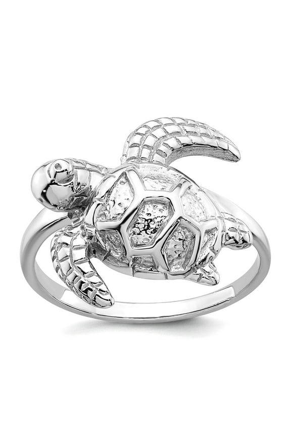 19.5mm 925 Sterling Silver Rhodium Plated Polished Turtle Ring Size 6 Ring for Women - 3.7 Grams