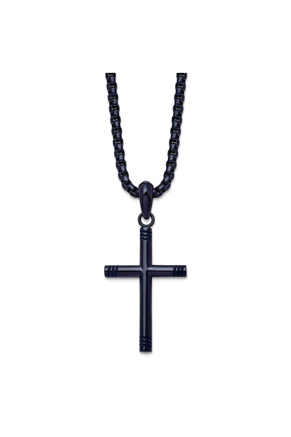 19.5mm Stainless Steel Polished Dark Grey Ip Plated Religious Faith Cross Pendant a Box Chain Necklace 24 Inch Chain Nec